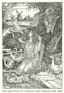 Flickan fortsatte att kamma och locka håret (litho) av Louis John Rhead