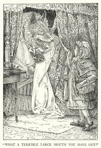 "Vilken fruktansvärt stor mun du har!" (litho) av Louis John Rhead