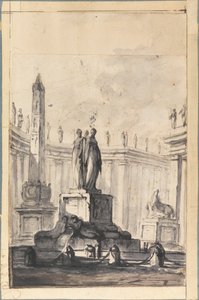 Arkitektonisk fantasi med fontän och obelisk av Louis Joseph Le Lorrain