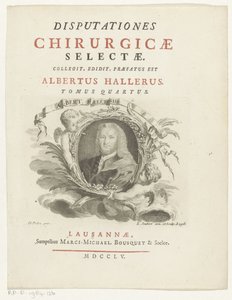 Porträtt av Albrecht von Haller Albert Haller (titel på objekt) Titelsida för: Albrecht von Haller, Selected Surgical Discourses, 1755 av Louis Joubert