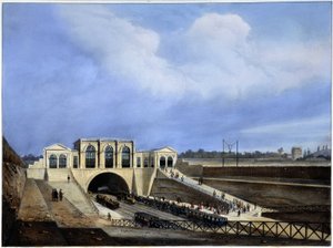 Järnväg från Paris till Saint Germain - i "Paris 1837" av Arnout av Louis Jules Arnout