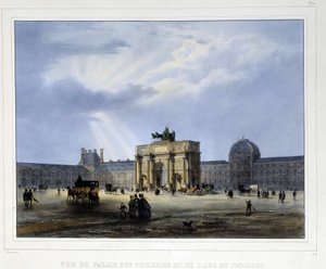 Tuileriepalatset och Triumfbågen du Carrousel - i "Paris en 1837" av Arnout av Louis Jules Arnout