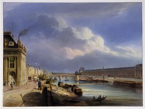 Pont du Carrousel och Louvrens stora galleri - i "Paris 1837" av Arnout av Louis Jules Arnout