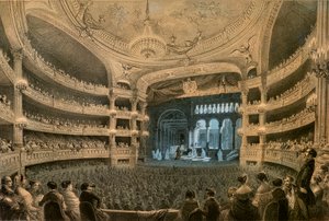 The Imperiale Academy of Music, teatern på operan, under en föreställning av "Robert le Diable" (1831). Litografi i färg.