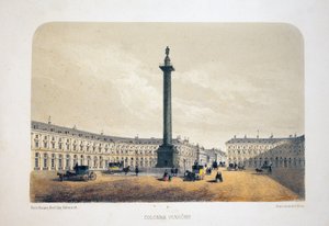 Vendome Column, Paris. Litografi akvarell, illustration av Arnout, i "Album, souvenirs de Paris", Daziaro redaktör, Paris av Louis Jules Arnout
