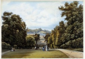 Chateau de Saint Cloud, sidan av parken. I "Paris och dess omgivningar" av Louis Julien Jacottet