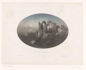 Utsikt över ruinerna av slottet av de fyra Heemskinderen Château des 4 fils Aymond (Gironde) (titel på objekt)