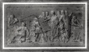 Förbättringar för Paris, studie för en lågrelief, tidigt 1800-tal (penna på papper) (s/v foto) av Louis Lafitte