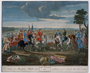 Intagandet av Marshall Tallard och knuffande 4000 hästar i Donau vid slaget vid Blenheim 1704, ca 1760