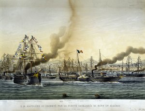 Napoleon III eskorterad av Battlessee-flottan gick till Algeriet i september 1860, gravyr av 1865.
