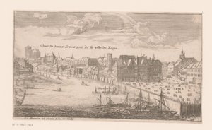 Utsikt över Liège Vue de dessus le petit pont de la ville de Liege (titel på objekt) av Louis Le Meunier