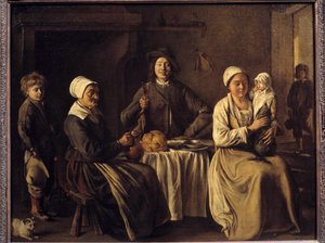 The Return of Bapteme eller "" Den lyckliga familjen"" Målning av Louis Le Nain (1593-1648) 1642. Dim 0,61 x 0,78 m
