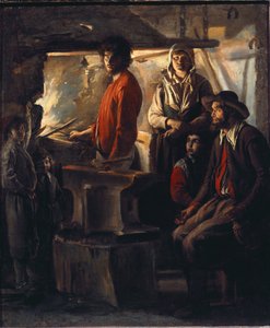 Smeden vid sin smedja - olja på duk av Louis le Nain