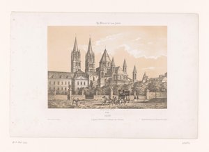 Zicht op de Abbaye aux Hommes met de Saint-Étienne Church te Caen Caen. Den store Etienne, eller Människoklostret (titel på objektet) Hedendaags Frankrijk (serietitel) Frankrike nuförtiden (serietitel på objekt)