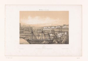Utsikt över Arsenalen vid hamnen i Brest brest. Vue des Corderies hautes et basses, Bagne och Hôpital Clermontonnerre (titel på objekt) Contemporary France (serietitel) La France de nos jours (serietitel på objekt)