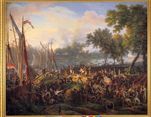Första passagen av Rhen av den franska armén under befäl av Jourdan och Kleber, i Düsseldorf i hertigen av Berg, 6 september av Louis Lejeune