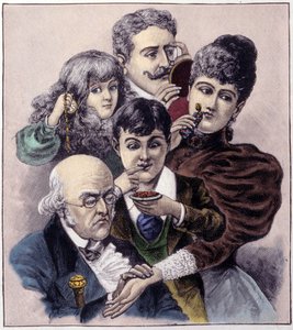 Representation av de fem sinnena (känsel, hörsel, lukt, smak och syn) av Louis Leopold Bailly. Gravyr från 1894.