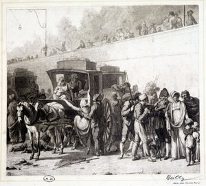 Ankomsten av en flit, heliogravyr av Léon Marotte enligt målningen av Boilly (1803).