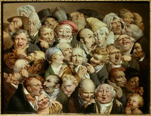 Karikatyr: serie löjliga uttryck "" återförening av 35 uttryckshuvuden"" Målning av Louis Leopold Boilly (1761-1845) ca 1825 Olja på trä Dim. 0,19x0,25 m Tourcoing, musee des Beaux Arts - Återförening av 35 ansiktsuttryck. Tecknad film: studier av r