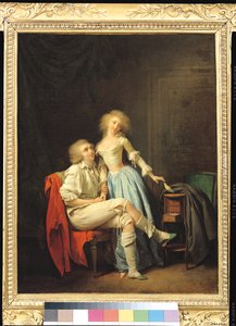 Par med en förrymd fågel (olja på duk) av Louis Leopold Boilly