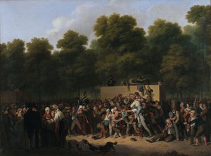 Utdelning av vin och mat på Champs-Elysées med anledning av King
