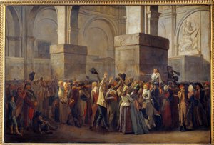 Franska revolutionen; ”” Triumph of Marat”” Deputerade Jean Paul Marat (1743-1793) triumferades av folket efter hans frikännande av revolutionsdomstolen 1793. Målning på marouflpapper av Louis Leopold Boilly (1761-1845) 1700-talets sön. 0,8x1,2 av Louis Leopold Boilly