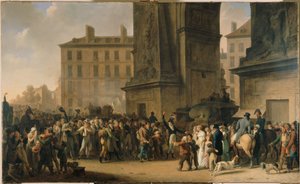 De värnpliktiga från 1807 som defilerar framför Porte Saint-Denis av Louis Leopold Boilly