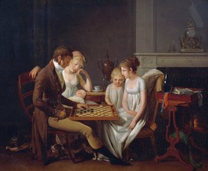 Målning av familjens schackspel, ca 1803, av Louis Leopold Boilly (1761-1845), olja på duk, Frankrike av Louis Leopold Boilly