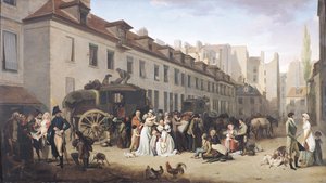 Ankomsten av en dilettantvagn vid terminus, rue Notre-Dame-des-Victoires, Paris av Louis Leopold Boilly