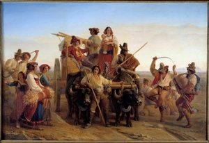 Ankomst av skördare i pontins myrar (Agro Pontino) nära Rom Målning av Louis Leopold Robert (1794-1835) 1830 Sön. 1,41x2,12 m