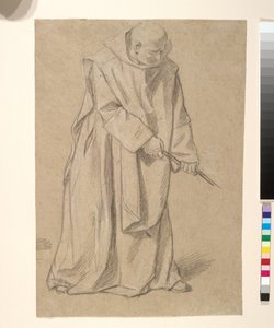 Studie av en munk som drar i ett rep (svartvit krita på brunt papper) av Louis Licherie de Beurie