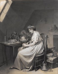 Louis-Léopold Boilly - Ung flicka med sin hund av Louis Leopold Boilly