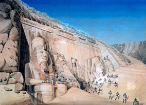 "Utgrävning av Ramses II:s stora tempel, Abu Simbel", 1819 av Louis M. A. Linant de Bellefonds,
