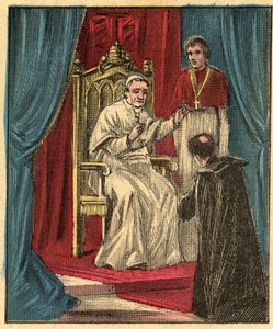 Louis-Gaston de Segur (Louis Gaston de Segur) (1844-1879) Fransk biskop i Vatikanen framför påven Pius IX (Pius IX) - - Gravyr från "" Religiös undervisning vid ögonen. Underbart album” av Louis Maitrejean och Georget Ramond - Frankrike 1910
