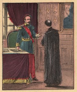 Napoleon III och Louis-Gaston de Segur (Louis Gaston de Segur) (1820-1881) Fransk biskop i Elysee - - Gravyr från "" Religiös undervisning vid ögonen. Underbart album” av Louis Maitrejean och Georget Ramond - Frankrike 1910
