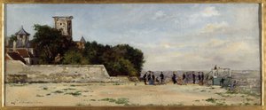 Le sommet de la butte Montmartre, avec la tour Solférino, cirka 1870, cirka 1870 (olja på duk) av Louis Marie Chevalier