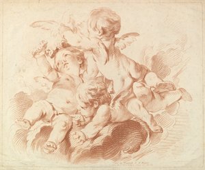 LAir The Air: A Group of Three Putti on Clouds, 1700-talet. av Louis Marin Bonnet