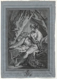 Ung kvinna som sitter på en säng av Louis Marin Bonnet