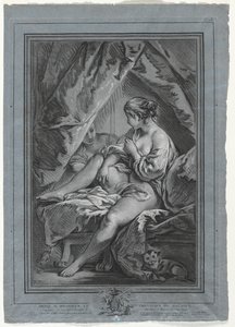 Ung kvinna sitter på en säng, 1764-1767. av Louis Marin Bonnet