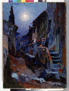 Auriol, gränd med månsken Målning av Louis Mathieu Verdilhan (1875-1928) Dim. 81x59 cm Obligatoriskt omnämnande: Samlingsstiftelsens hälsningar från Provence, Marseille