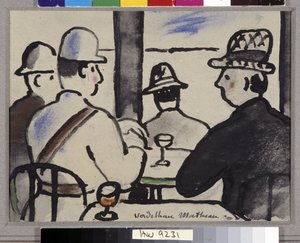 Fyra karaktärer vid baren (akvarell)