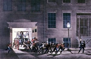 The Night Alarm, pub. av Currier och Ives, New York