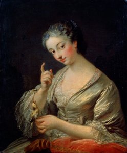 Dam med en fågel, 1700-talet.