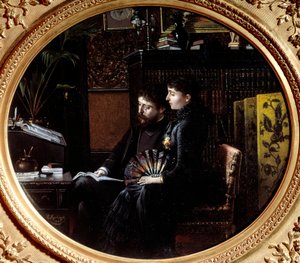 Alphonse Daudet (1840 - 1897) och hans fru Julie Allard (1844-1940) på deras arbetskontor. Målning av Louis Montegut (1855-?)