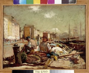 Pecheurs härjar i näten Målning av Louis Nattero (1875-1915) Obligatoriskt omnämnande: Samlingsstiftelsens hälsningar från Provence, Marseille av Louis Nattero