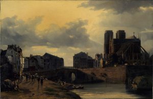 Chevet i Notre-Dame och bron Hôtel-Dieu av Louis Nicolas Matout