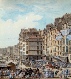Maritimt liv på hamnen i hamnen i Paris 1782 Peniches och kommersiella aktiviteter på Seine. Detalj. Teckning av Louis de Lespinasse (1734-1808) 1782 Paris, Musee Carnavalet