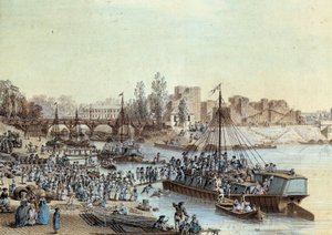 Frakt Fartygsladdade passagerare som anländer till kajen. Teckning av Louis de Lespinasse (1734-1808) 1782. Paris, Musee Carnavalet
