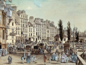 Utsikt över hamnen Saint Paul i Paris 1782 Promenader på stranden av Seine. Teckning av Louis de Lespinasse (1734-1808) 1782 Paris, Musee Carnavalet