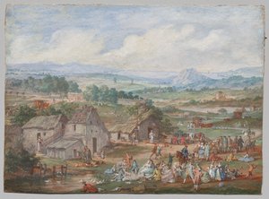 En festpicknick nära en by av Louis Nicolas van Blarenberghe